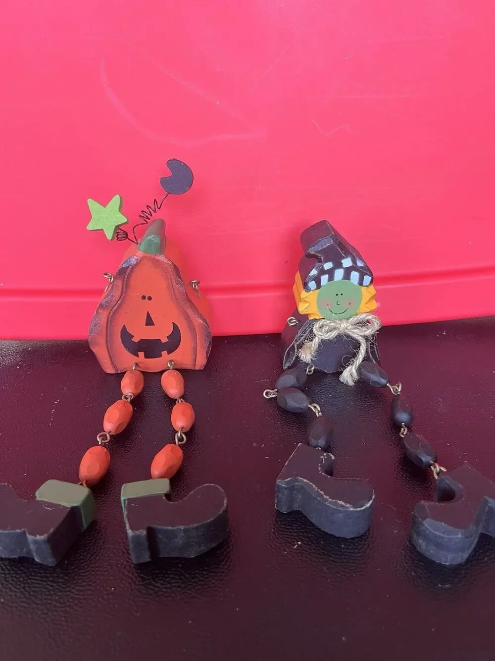 Halloween Jack-o'-lantern Pumpkin Witch Shelf Sitter Beaded Legs Vintage